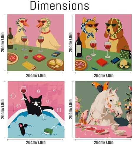 FQOVKYN 4 Packs Funny Animals Paint by Numbers Kit for Adults Beginner, Horse Paint by Numbers with Frame, DIY Crafts Painting by Number for Gift Home Wall Decor 8 * 8 inch
