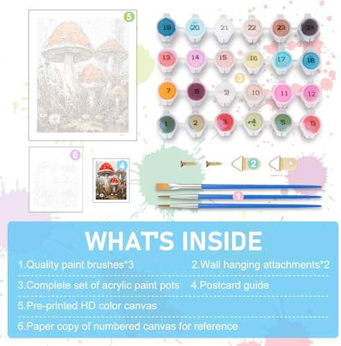 Paint by Numbers Kit for Adults, Mushroom DIY Acrylic Canvas Painting Set