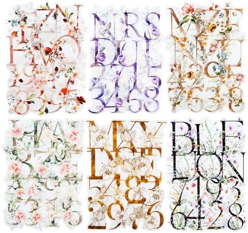 216 Pcs Floral Alphabet and Number PET Stickers for Scrapbooking