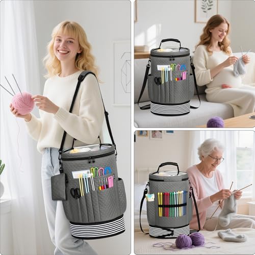 Crochet Yarn Knitting Bag 3PCS Expandable Large Yarn Storage Organizer Bag