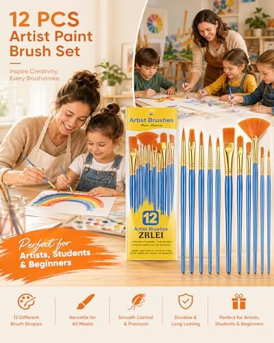 Paint Brushes Set, 6 Pack 72 Pcs Round Pointed Tip Artist Paintbrushes for Acrylic Painting Oil Watercolor Oil Watercolor & Miniature Painting, Suitable for Kids & Adults，Blue
