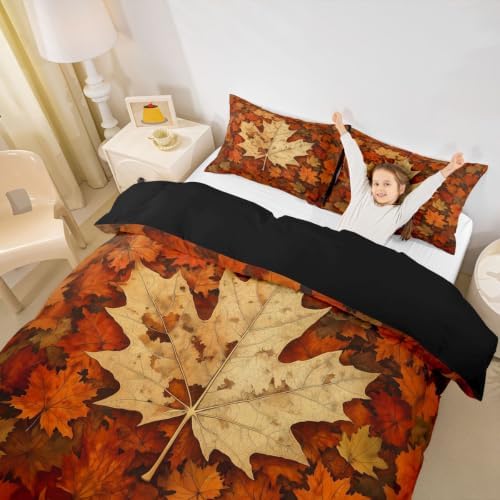 Erosebridal Maple Leaf Duvet Cover Queen Size Autumn Fall Bedding Set for Adults Teens Women Boho Vintage Comforter Cover Modern Abstract Bedclothes Room Decor