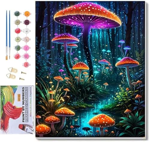 ldazao Framed Paint by Numbers Kit for Adults Beginner Mushroom Paint by Number Artist Kits On Canvas Mushrooms Forest DIY Oil Painting Kits for Gift Wall Decor 9.5x12 Inch
