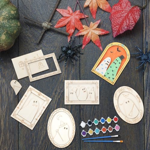 Simgoing 12 Set Adult Halloween Craft, Wood Ghost DIY Frame, Funny Style