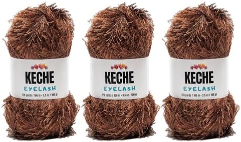 Eyelash Fun Fur Yarn - Premium Soft Crochet Yarn DIY Hand Knitting 100% Polyester 175 Yds 3.53 Oz (Pack of 3) - Brown