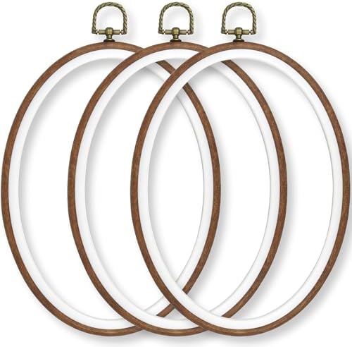 Celley Embroidery Hoops, Oval Wood-Look, 3 Pcs (Wood-Look, 7.3 X 5.8 Inches)