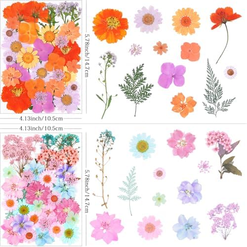 141Pcs Dried Pressed Flowers for Crafts,Xinxinran Dry Flower Kit for Resin Molds,Epoxy Resin Accessories,Bookmark,Nails, Jewelry Molds,Candle Making Supplies,Soap,Frame(Mixed Color)