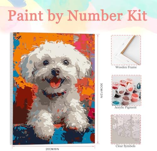 Auremi Puppy Paint by Number Kits with Framed, DIY Animals Paint by Number Canvas for Adults, Easy Acrylic in Canvas with Brushes for Decor 20x30cm
