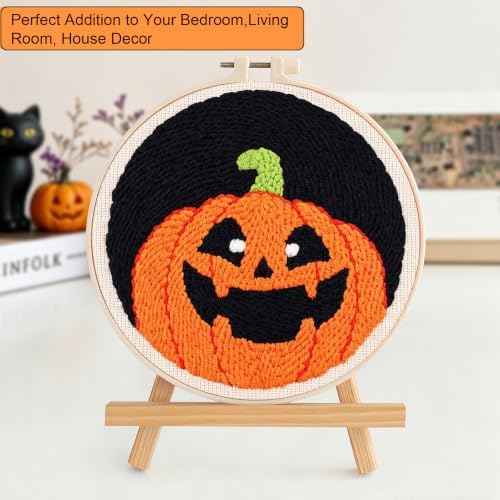 Halloween Punch Needle Kit Beginners Pumpkin Stitching Kit for Craft Lover