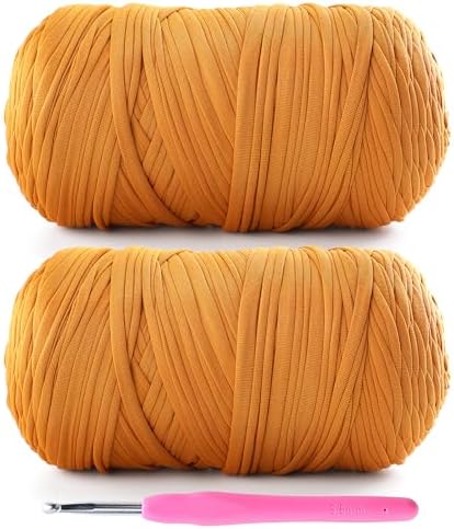 2 Pack T-Shirt Yarn for Crochet - 800 g/260 yds Elastic Fabric T-Shirt Yarn with 1 Crochet Hook (2, Turmeric)