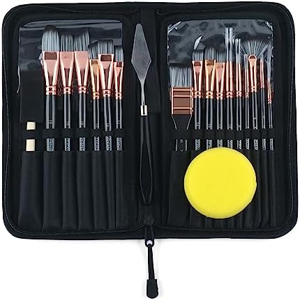 Transon 20Pcs Art Paint Brush Kit with Storage Case, 16 Brushes + Foam Brush Spatula Sponge for Acrylic Oil Watercolor Gouache, Adults Teens Beginners Art Supplies