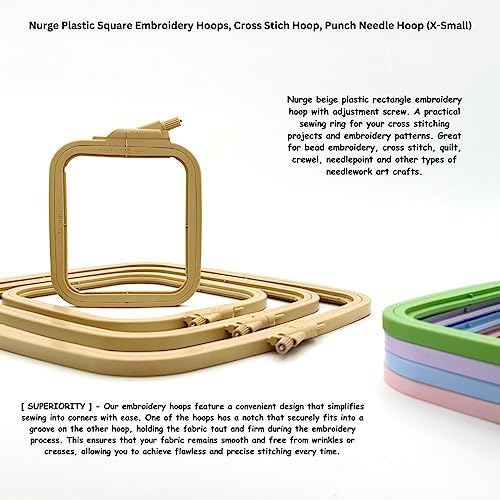 Nurge Square Embroidery Hoop - Plastic Cross Stitch Frame for Needlepoint & Embroidery - Adjustable Craft Hoop - Beige - No:3 (Medium)