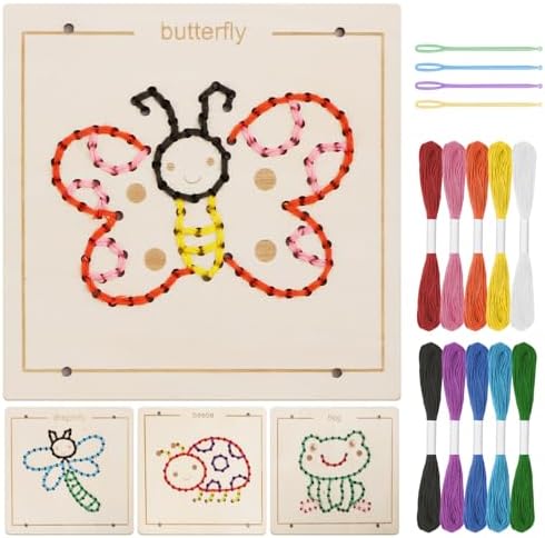 Montessori Wooden Lacing Toys for Toddlers and Kids Ages 2-4 5-7, Sewing Kit Fine Motor Skill Busy Board, Education Sensory Preschool Toy for 1 2 3 4 Year Olds, Birthday Gift for Boys and Girls