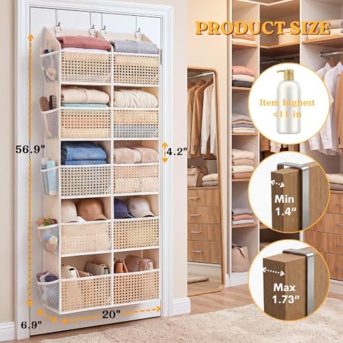 Over The Door Organizer 5 Tiers, Extra Large Behind Door Storage of 10 Compartments, 80 lbs Weight Capacity Hanging Storage Organizer with Clear Window Kids Toys, Shoes,Diapers, Braided Style