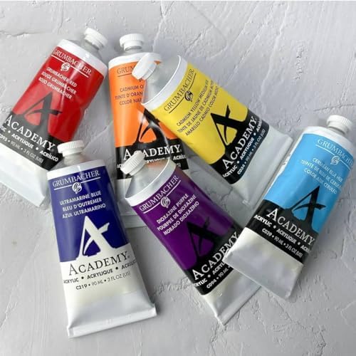 Grumbacher Academy Professional Acrylic Paint Set of 5 90ml Blue Colors - Metal Tubes - Heavy Body Professional Grade Artist Paint with Genuine and Pure Pigments - ASTM Lightfast Colors