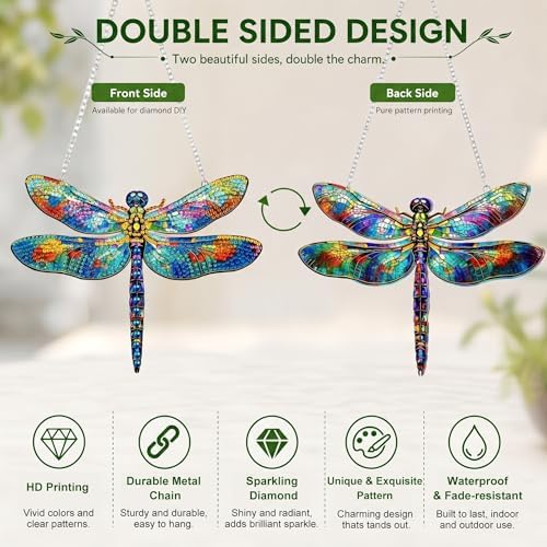 HMZephitiquc Dragonfly Hanging Diamond Art Kits for Adults, Special Shaped Crystal Diamond Painting Suncatchers, 5D Gem Art, Sun Catchers DIY Craft Kits for Gift Home Decor