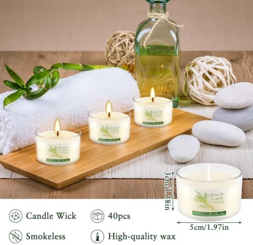40 Pack Citronella Candles Bulk, Long Burning Portable Travel Size Soy Wax Candles with Natural Citronella Oil, Small Acrylic Jar Candle Set for Patio, Backyard, Camping, Indoor Outside