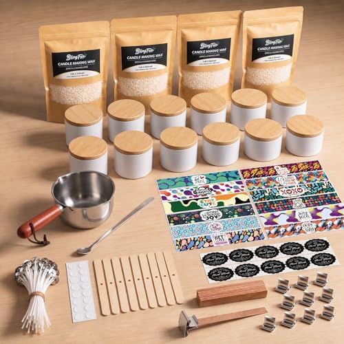 Blingfun Soy Wax Candle Making Kit, All-in-One Candle Making Kit for Beginners with Candle Making Pot, Wicks, Dyes & 12 Candle Tins, Practical DIY Candle Kit for Adults Gift Set (2LB+plu)