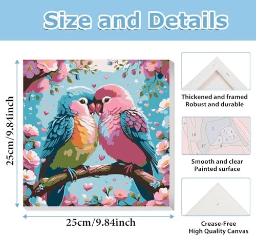 Bird Paint by Numbers with Frame, Bird Paint by Numbers for Adults 10x10 in | Framed Paint by Numbers with Easel, Acrylic Painting by Numbers, DIY Arts and Crafts for Gifts or Home Decor