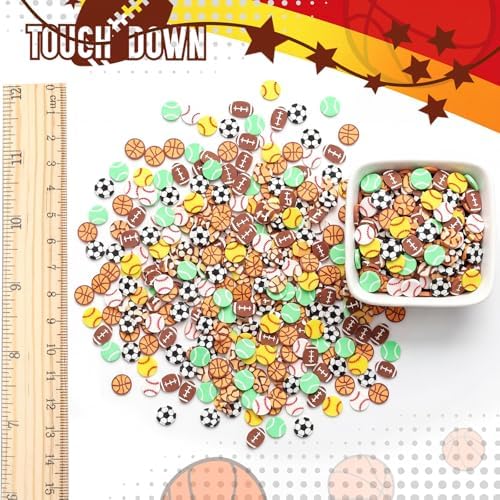 Weysat 30g Small Sports Polymer Clay Slices 0.2 Inch Tiny Clay Multiple Ball Pieces Sports Sprinkle Baseball Tennis Basketball Softball Football Soccer Confetti for DIY Craft Party Decoration for Team