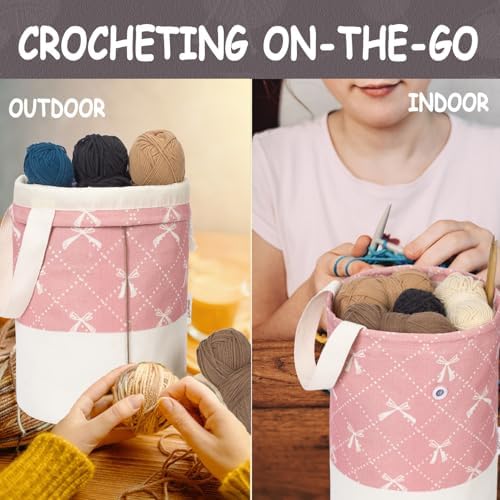 TOGETRUE Yarn Bag, Knitting Crochet Bag, Portable Yarn Storage Bags Organizer for Crocheting Project, Store Skein Ball, Short Knitting Needle (Medium, Bowknot)