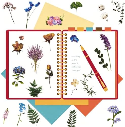 Habett 160+ PCS Natural Flower Stickers for Scrapbooking, Transparent
