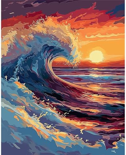 Natuyalo Paint by Numbers for Adults - DIY Adult Paint by Number Kits Painting on Canvas Sea Wave Painting by Numbers for Beginners, Sunset Seascape Art Craft Kits for Adults (16x20 Inch)