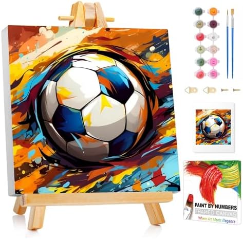 XTCIXAL Paint by Numbers Kit for Kids with Frame, Soccer, 8X8 inch