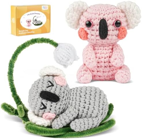 MOREJMTT Crochet Kit for Beginners, Crochet Animal Kits,Crocheting Kit for Starters, Learn to Crochet with Step-by-Step Video Tutorials, Beginner Crochet Kit for Adults(2 Pack Koala)