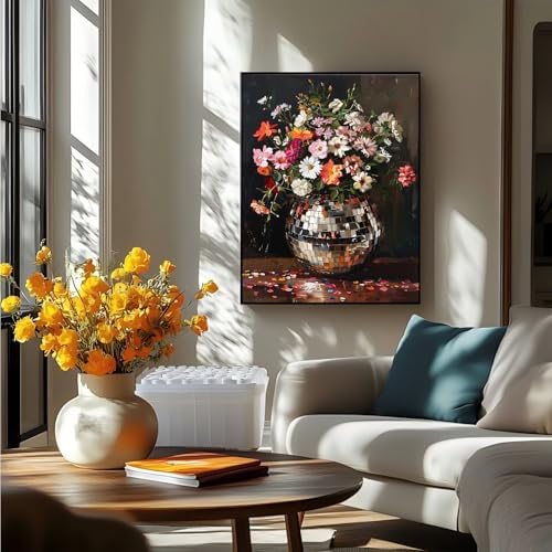 AIBOERL Diamond Art Kits for Adults,Disco Diamond Painting Wall Decor | Round Drill Flower Diamond Painting for Beginners DIY Rhinestone 5D Diamond dots(Gemstone Craft)Wall Art Gift 12x16IN