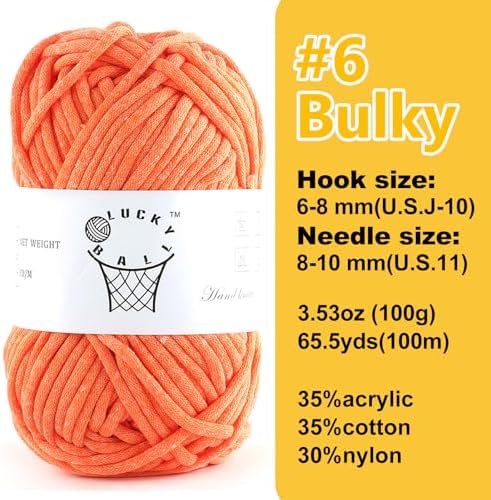 100g Yarn for Crocheting and Knitting,66yds/60m Cotton Yarn for Beginners,Cotton-Nylon Acrylic Blend Yarn for Beginners Crochet Kit Making(Bright Orange)