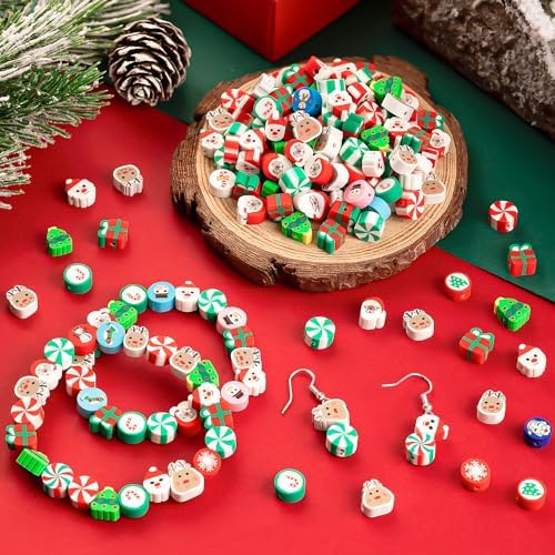 200 Pcs Christmas Polymer Clay Beads, Mixed Heishi Spacer Beads Supplies