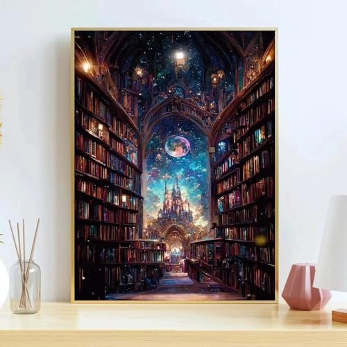koemhxb Magical Library Paint by Numbers Kit for Adults Beginner Fantasy Acrylic Painting DIY Art Canvas by Number Kits for Gifts Home Wall Decor 16x20 Inch
