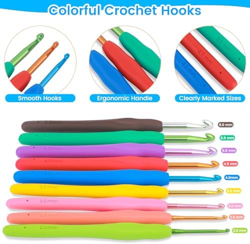 MECHEER Crochet Kit for Beginners, 67 Pcs Knitting Kits Crochet Set with Yarn, Ergonomic Crochet Hooks 0.6mm-6.0mm, Portable Crochet Starter Kit for Travel