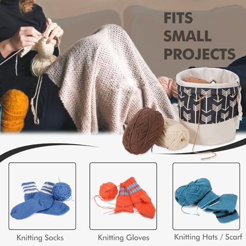 Yarn Bag, Small Knitting Crochet Bag, Portable Yarn Storage Bags Organizer for Crocheting Project, Store Skein Ball, Short Knitting Needle (Black)
