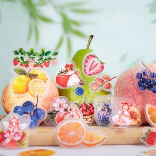 Alideco 6pcs Decorative Adhesive Tapes Vintage Characters Fruits PET Tape Great for Bullet Journal Supplies, Arts, Scrapbook, DIY Crafts, Planners (tiantianguoweiji)