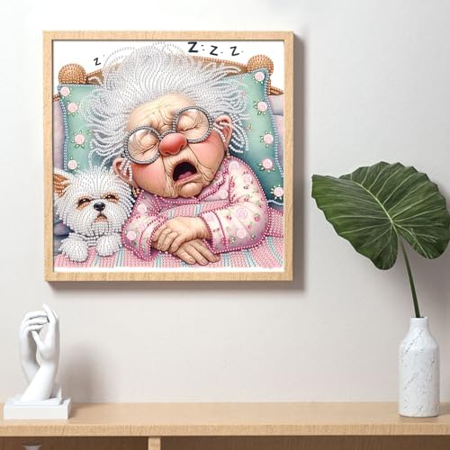 Diamond Painting Kits for Adults, Sleeping Granny Pattern Design Special Shape Diamond Art Kits for Beginners, DIY Diamonds Paintings Art for Home Wall Decor Gift