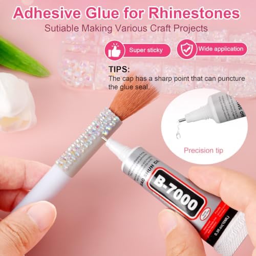 6000Pcs Resin Rhinestones for Crafting with 10ml B7000 Jewelry Glue, 1 Box Flatback Crystals Diamond (Transparent AB) for Bedazzling Crafts DIY Nail Art Non Hotfix Gems for Clothing Shoes Tumblers