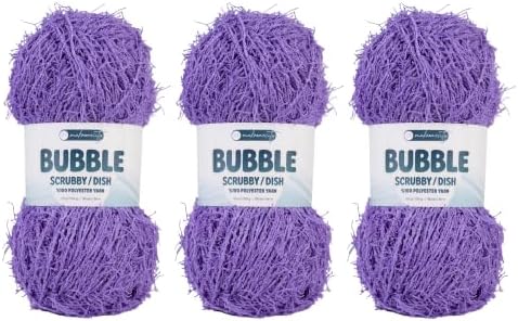 Makromecity Bubble Scrubby Yarn - 100% Premium Polyester Yarn for Crocheting and Knitting - 3.5 Oz (100g), 98 Yds (90m) - Ideal for Dishcloths, Crafting & Bath Washcloths (Lavender, 3 Skeins)