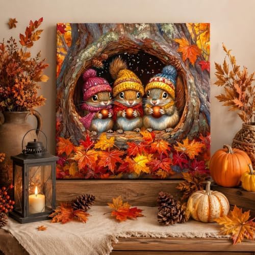 Fall Paint by Numbers Kit for Adults,Squirrel Paint by Number With Frame