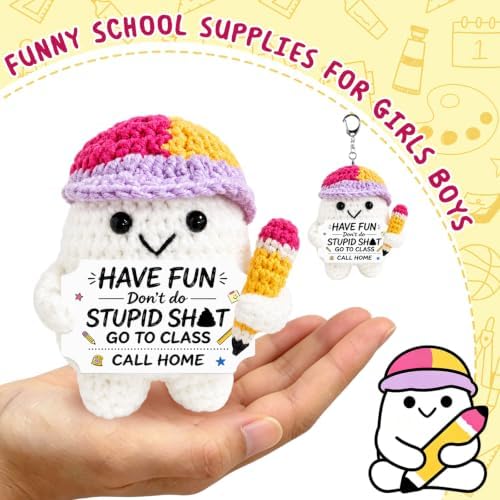 Funny Back to School Supplies for Girls Boys Handmade Crochet Doll Keychain