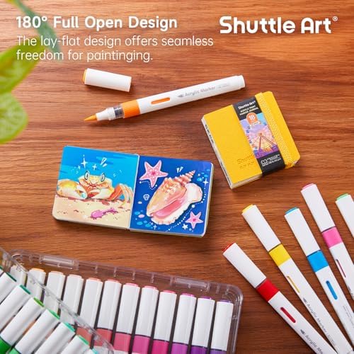 Shuttle Art Small Sketchbook for Acrylic Paint Marker - 2 Pack (36 Sheets Total) 2.36x2.36 Watercolor Journal with 140LB (300 GSM) Paper, Acrylic Paint Marker Journal for FlipFunAlong