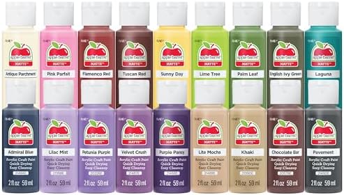 Apple Barrel PROMOABII Matte Finish Acrylic Craft Paint Set Designed for Beginners and Artists, Non-Toxic Formula That Works on All Surfaces, 2 Fl Oz (Pack of 18), 18 Colors May Vary, Count