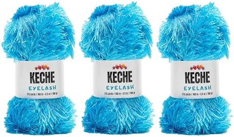 Eyelash Fun Fur Yarn - Premium Soft Crochet Yarn DIY Hand Knitting 100% Polyester 175 Yds 3.53 Oz (Pack of 3) - Turquoise