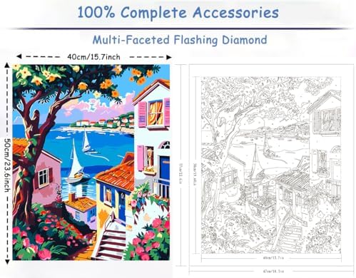 ZTOTZ Paint by Numbers kit for Adults Village, Paint by Number Canvas with Pink Flower, Italy Paint by Color for Adults for Christams Home Decor (16x20inch)