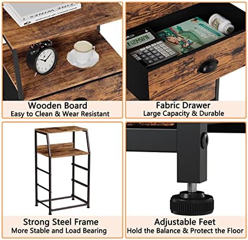 Furnulem Nightstand with 3 Fabric Drawers, Small Bedroom Storage Cabinet