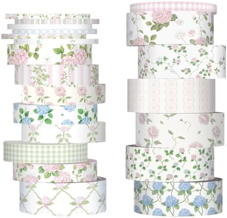 Colarr 21 Rolls Watercolor Floral Washi Tape Set 6 Yard Spring Flower Decorative Masking Tape for Craft DIY Arts Scrapbook Journaling Supplies Gift Wrapping, 3 Sizes(Garden)