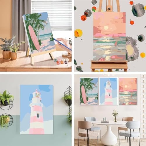 3 Pack Paint by Numbers for Adults with Framed Canvas - with Wooden Easel