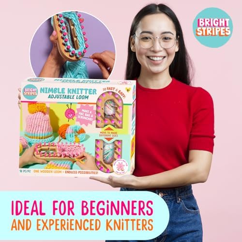 Bright Stripes Nimble Knitter Kit, 4-in-1 Adjustable Bamboo Loom Craft Set