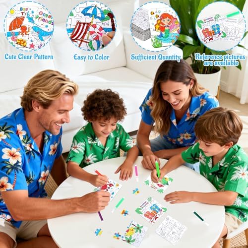 24Set Summer Arts & Crafts for Kids Adults Bulk, Hawaiian Summer Activity DIY Puzzle Kit with Beach Tropical Palm Tree, Luau Ocean Theme Painting for Classroom Party Favors Gift Coloring Game Supplies